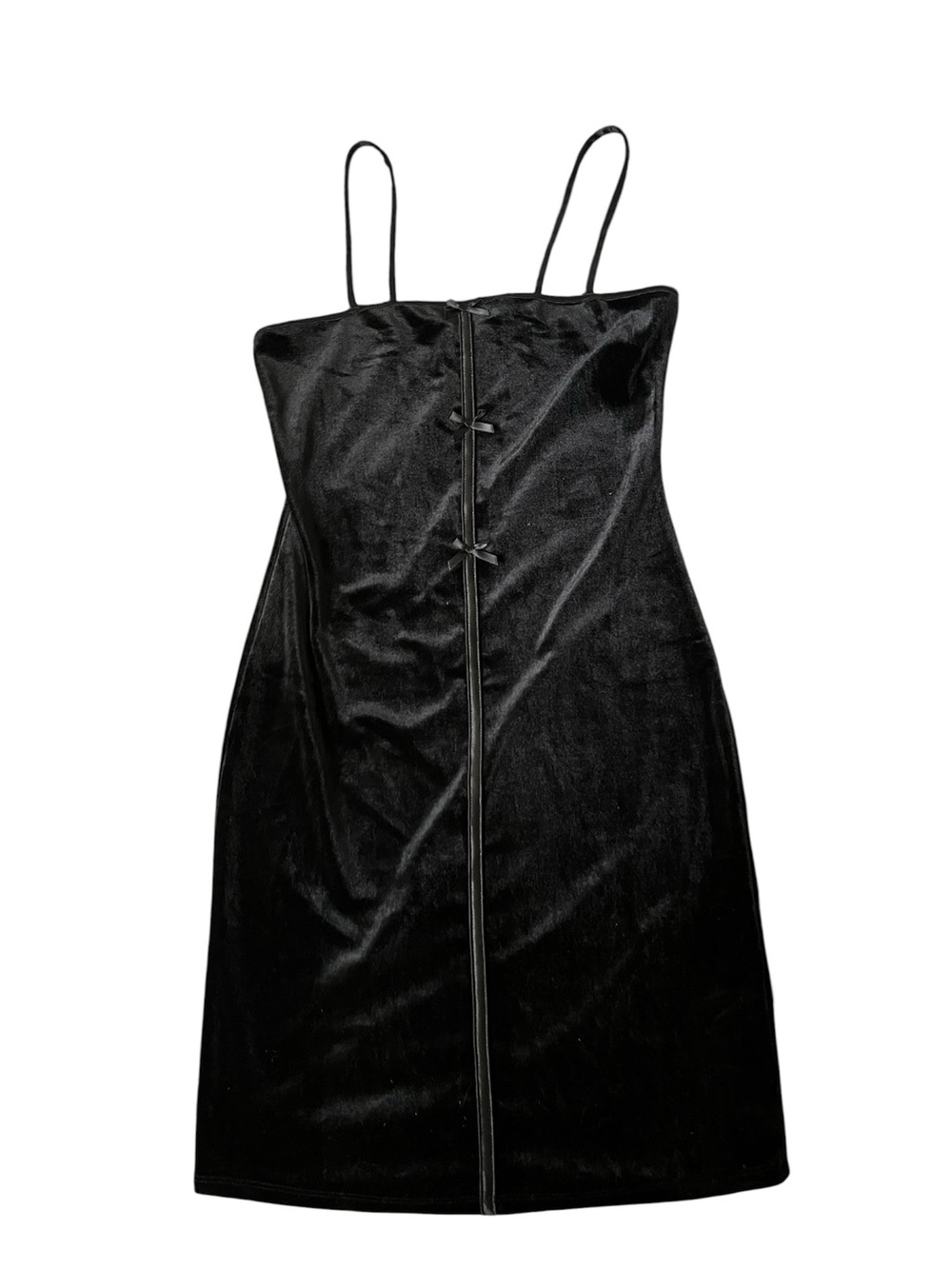 Black Velvet Midi Dress with Front Bow Accents